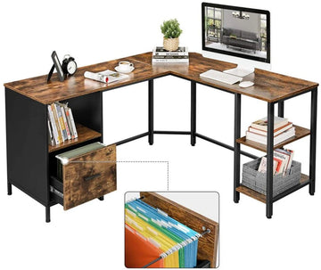 MIRA Home Hoekbureau - L-vormige werktafel - Multifunctioneel - Industrieel - Vintage - 137x150x75