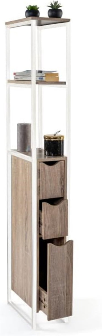 WC-kast met 3 deuren, industrieel design, met planken van metaal, wit
