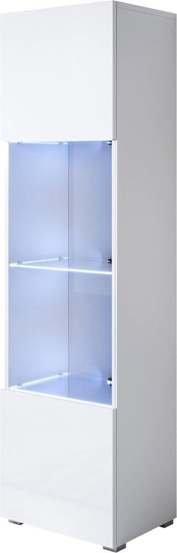 Vitrinekast Met Led Verlichting - Vitrinekast Met Glas - Vitrinekasten Woonkamer - Verzamelkast - Vitrine Kast Voor in de Keuken, Woonkamer, Eetkamer, Slaapkamer – Wit - 40 x 167 x 29 cm