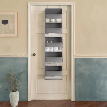 Hangorganizer voor deur met 5 vakken, verpakking met 1 achter de deur hangende opbergorganizer, grijs deurrek om op te hangen, deurorganizer, hangorganizer voor slaapkamer, deurrek