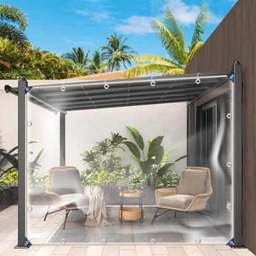 Dekzeil, transparant, 2,4 x 4 m, met ogen, 0,3 mm, pvc, waterdicht, regenbescherming, afdekzeil, transparante afdekking voor paviljoen, balkon, tuinen, plantendak, broeikas, hondenhok, dak - 2,4 x 4 m