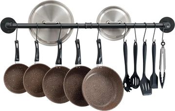 Pannenrek, keukenrek, pannenhouder, keukenstang met haken, 100 cm lang