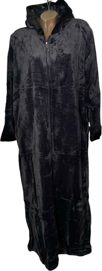 Dames Fleece Badjas extra lang 140CM met Ritssluiting en capuchon L grijs