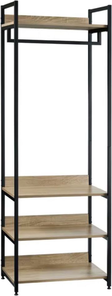 J&R Kapstok - Garderobe - Garderoberek - Kast - Kapstok staand - Kapstok met schoenenrek - Kledingrek - Eikenhout - Zwart metaal - 56x36x170