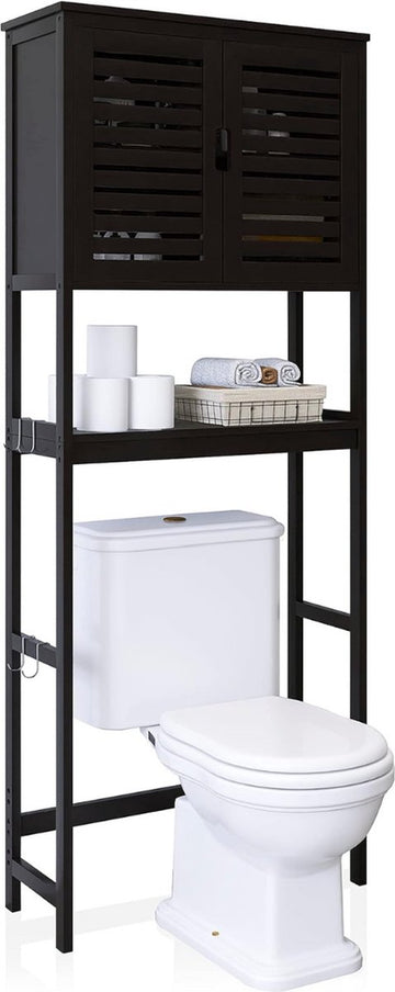 Wasmachine ombouw - Wasmachine meubel - Wasdroger kast - Zwart - Wasmachine opbouwmeubel - Wasmachine kast - Duurzaam - Duurzaam Bamboe - Opbergrek - Toiletkastje - Badkamerkastje - WC kastje - Smal Kastje - Toilet kastje