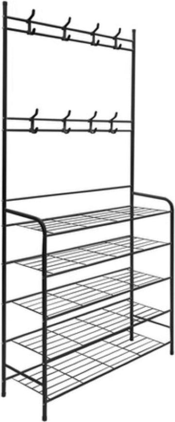Eleganca Kledingrek met planken – Schoenenrek – Garderoberek – Ruimtebesparend – Stevig en stabiel – 2-in-1 hangerrek - 5 planken - Metaal – 170x79x25cm - Zwart