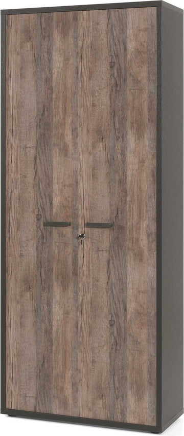Hoge dichte kantoorkast Roland Zwart - Vintage - Breedte 90 cm - Hoogte 216 cm - Diepte 40 cm - Met planken - Met openslaande deuren