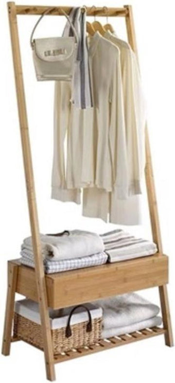 Stevig staand bamboe garderoberek - Voorzien van kapstok, lade & legplank voor schoenen - kledingrek - bamboe houten kledingrek - staand garderoberek - kleding rek met schoenenrek - Decopatent®