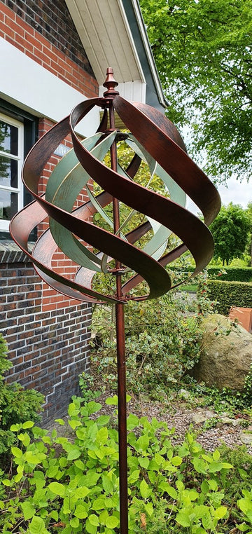 WINDMOLEN / GROEN BRONS KLEUR / TUINSTEKER /METAAL / TUINSTEKER / GEPOEDERCOAT / WINDSPINNER/