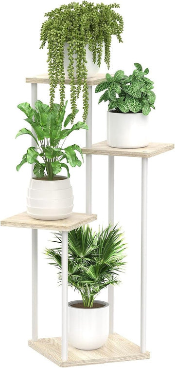 4 etages, houten metalen plantenstandaard, binnen en buiten, hoek, bloemenrek, plantenrek voor meerdere planten, bloemenstandaard, plantentrap, outdoor, balkon, tuin, woonkamer (4 etages,