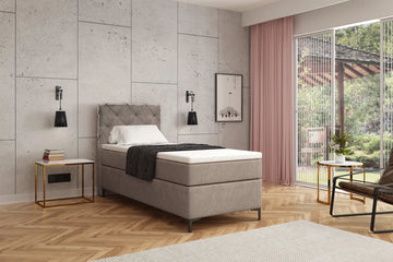 Meuba Home - Oslo Boxspring - Taupe - 90x200 - Microfiber - Met topper 8cm