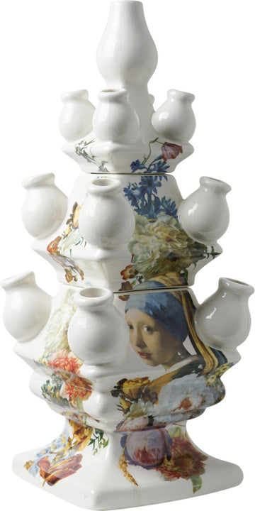 Tulpenvaas - Meisje met de parel - 40 cm - 3 delig - Vermeer - Holland souvenir - Johannes Vermeer- cadeau voor mama - cadeau oma - Heinen Delfts blauw