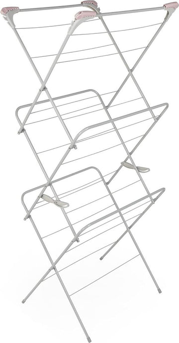 Three-Tier Clothes Airer Drying Rack - 15 Metre Drying Space - Pink/Grey - Indoor & Outdoor Drying