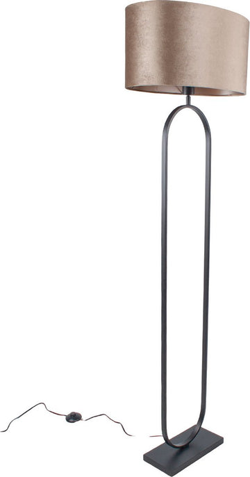 Vloerlamp Verona met ovale velours kap | 1 lichts | taupe velours | taupe on taupe / bruin / zwart | metaal / stof | Ø 50 cm | 162 cm hoog | staande lamp | modern / sfeervol / tijdloos design