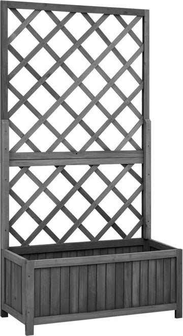 Plantenbak met rek - Latwerk - Bloembak - Klimplanten - Massief Vurenhout - Zwart | 70 x 30 x 135