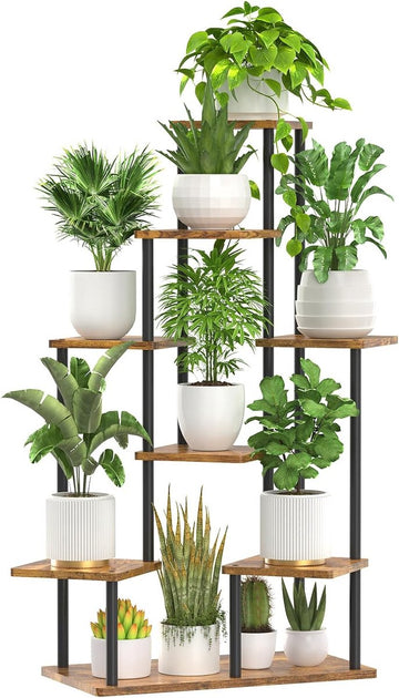 8 etages, houten metalen plantenstandaard, binnen en buiten, hoekbloemenrek, plantenrek voor meerdere planten, bloemenstandaard, plantentrap voor buiten, balkon, tuin, woonkamer