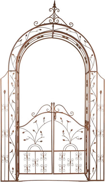 Rozenboog met Deur 146x30x257 cm Bruin Ijzer Rozenboog met Poort Klimplantenrek Tuinboog