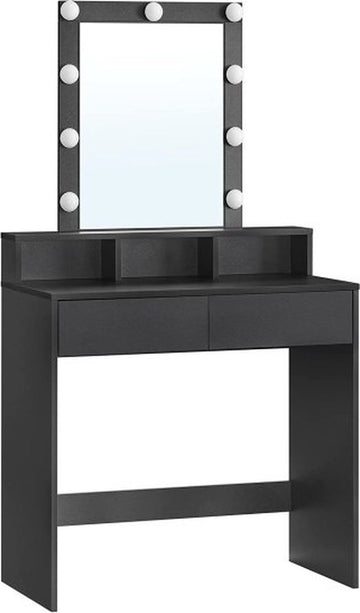 Zaza Home Kaptafel, Make-Uptafel Met Ledverlichting, Kaptafel Met Spiegel, Kapcommode, Zwart