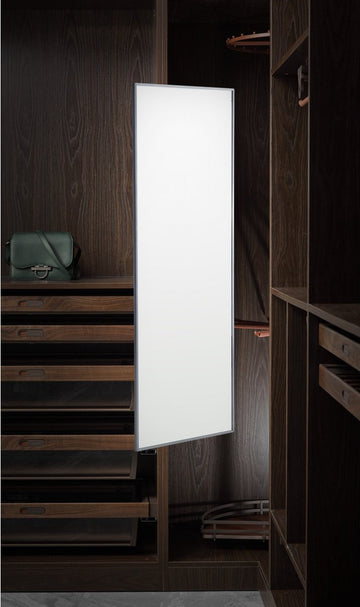 Milano Luxurious Kastspiegel Antraciet - 120x35 cm - Uittrekbare en draaibare kastspiegel - Passpiegel met aluminium omlijsting - Soepel uittrekbaar