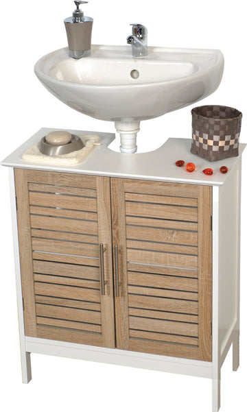 Miami - Wastafel onderkast - Wastafelmeubel - Badkamerkast - Wit/Eiken - H70 x B60 x D30 - Badkamer onderkast