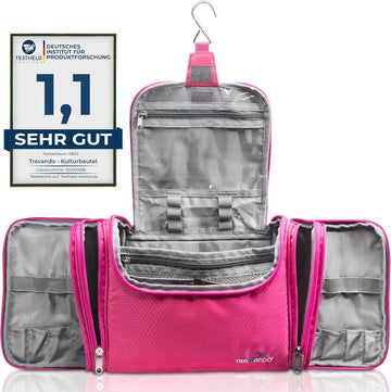 XXL toilettas voor dames, groot om op te hangen, maxi 8,8 liter volume, cosmetica tas met vele vakken, wasbenodigheden tas, beauty case, toilettas groot, reis-toilettas, roze