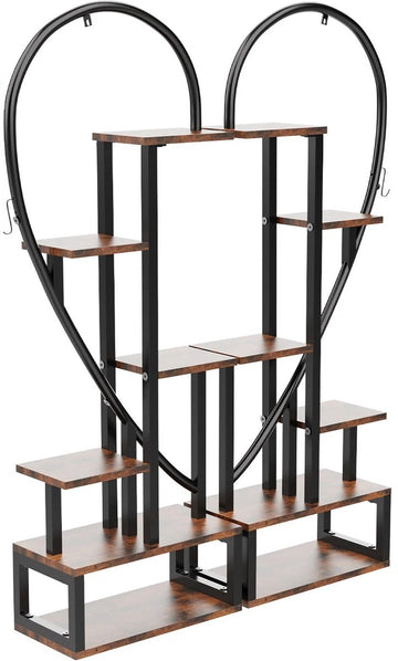 Plantenstandaard - Plantenrek - Plantentafel - Voor Binnen En Buiten - Hartvorm - 112x28x165cm - Zwart - Bruin