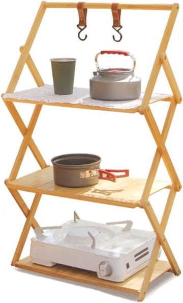 Opvouwbare Campingkast - Kampeerkast - Outdoor Organizer - Bamboe - 4 Planken