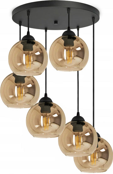 Hanglamp Bollamp - Glass Serie - 6 lichts - Amber - 6 bol
