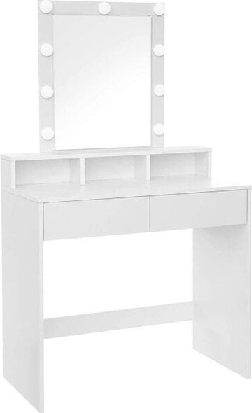 ZaZa Home & Office - kaptafel met spiegel en gloeilampen - cosmetische tafel - 2 lades - 3 open vakken - wit