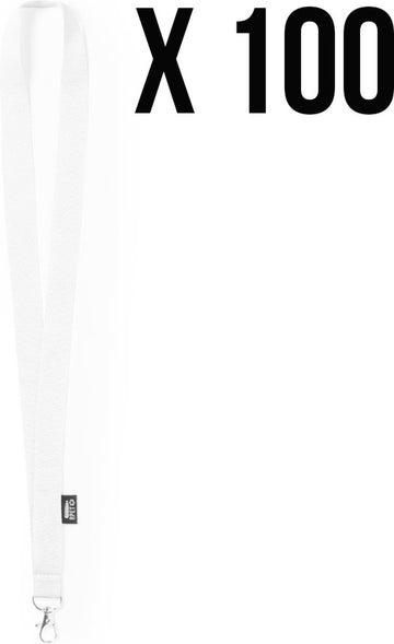 RPET keycord, 100 stuks - Lanyard - Sleutelkoord - Sleutelhanger - Sleutels - Pashouder - Badgehouder - Wit