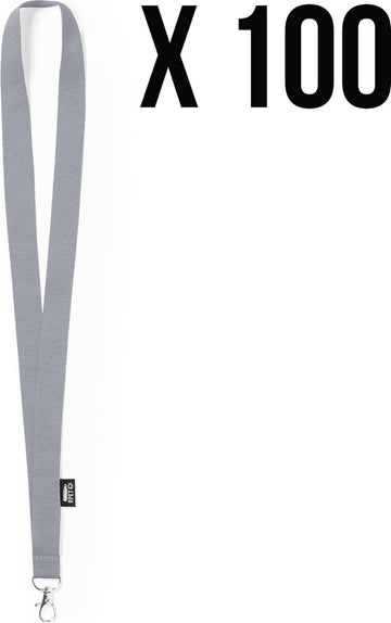 RPET keycord, 100 stuks - Lanyard - Sleutelkoord - Sleutelhanger - Sleutels - Pashouder - Badgehouder - Grijs