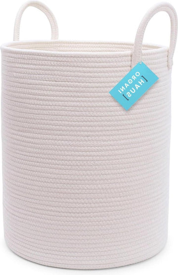 Wasmand Witte Grote Opbergmand - Deken Mand - Baby Wasmand - Opslag van geweven mand - Strijkmand - Speelgoed Opbergmand - Katoenen Touwmand - Vuile Kleren Mand - Afmetingen 38x45cm wasmand