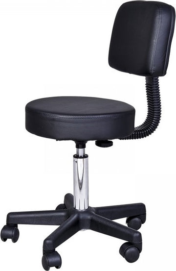Tabouret comfort - Tabouret met rugleuning - Werkkruk - Draaikruk - Kapperskruk - In hoogte verstelbaar - Zwart