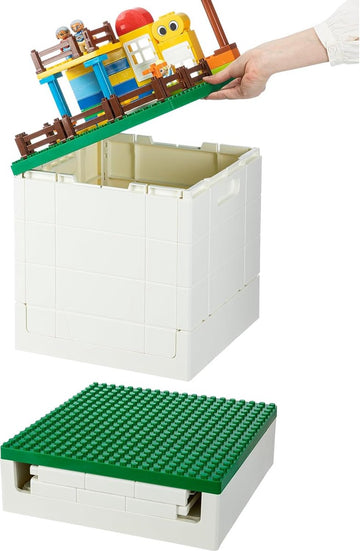 Opvouwbare Opslagdoos met Bouwplaatdeksel voor Duplo Blokken, 26Qt. Stapelbare Opbergcontainers, 25L Opvouwbare Multifunctionele Container voor Lego Duplo Blokken (Donkergroen)
