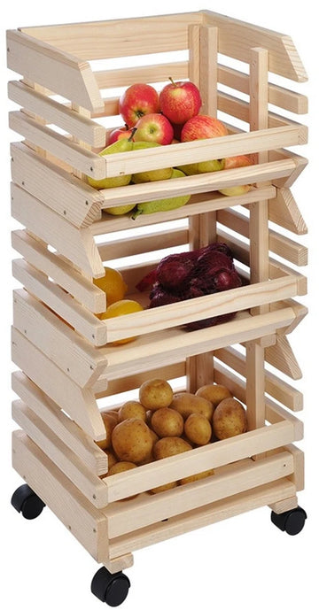 3-Delige houten fruitkar / karretje met houten fruitkisten 80 cm - Fruitschalen / fruitkistjes trolley
