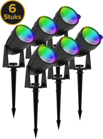 Tuinverlichting LED RGB - Tuinspots - Buitenlampjes - Buitenverlichting Wandlamp - Buitenlamp - 24V - 48 Watt - Kabellengte 3 m - Aluminium/Glas - 6 stuks