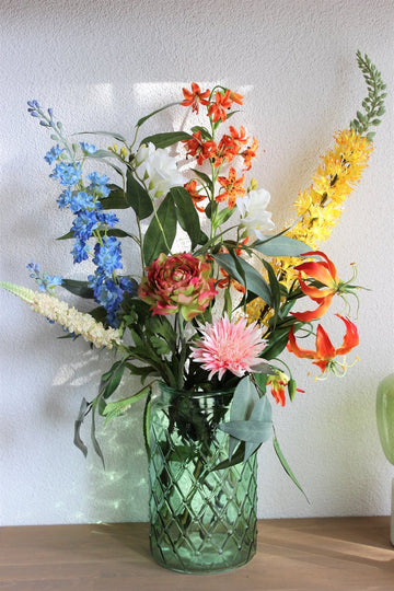 Kunstbloemen - Zijden Boeket - Veldboeket Bont geplukt - 80 cm hoog - Bloemenjunkie