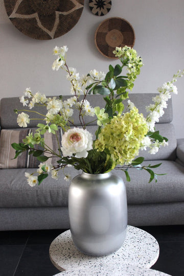 Zijden Boeket - Stralend wit - diverse Bloemen 75 cm hoog - Kunstbloemen