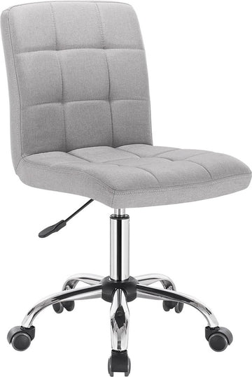 Draaibare bureaustoel met ergonomisch ontwerp, in hoogte verstelbaar en 360 graden draaibaar. Geschikt voor kantoor, werkkamer of slaapkamer. Bekleding van linnen in lichtgrijs.