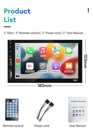 Autoradio 7 inch - 2023 - Apple Carplay (bedraad) - Met Camera - Android Auto - Universeel - Bluetooth - Touchscreen - Autonavigatie / CarPlay