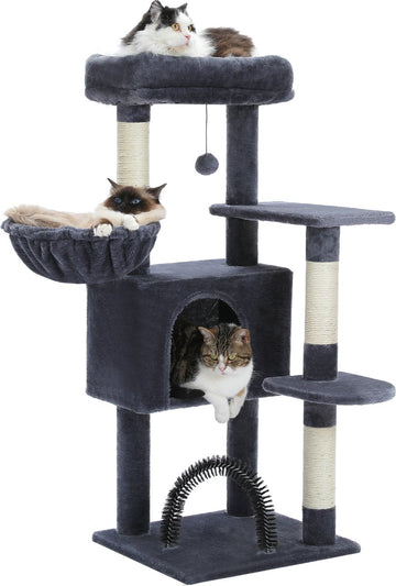 Nique Luxe Krabpaal - Kattenboom met hangmat - 5 lig plekken - 106cm hoog - Donkergrijs