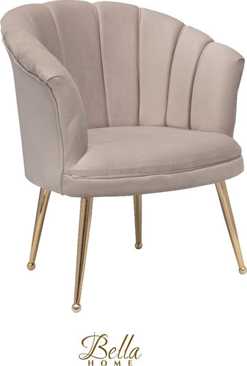 Bella Home Mila - Fauteuil - Velvet - Schelp - Creme met gouden poten