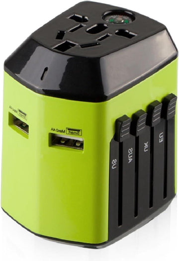 Universele reisadapter met 2 USB-poorten - UK EU US AU - 180 landen - all-in-one stekkeradapter - groen