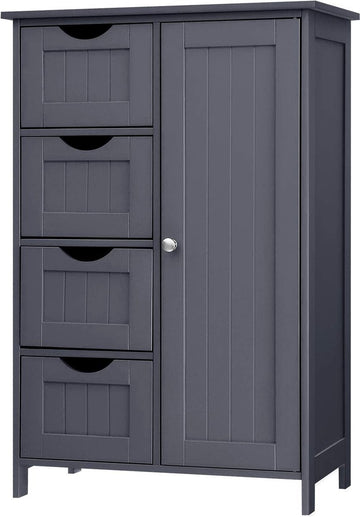 Dressoir badkamerkast, badkamerkast van hout bijzetkast commode met 4 laden, kastdeur, verstelbare plankvlak, woonkamer, keuken, hal, diep, vrijstaand, grijs LHC41GY