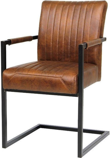 SALE! 1x Eetkamerstoel - Stoel - Rico - Eco leer - Yacht Cognac - Met arm - Zwart staal