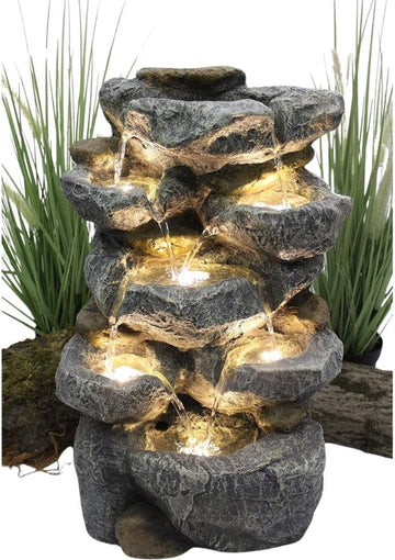 Waterornamenten Voor Buiten – Waterval – Waterfontein Met Verlichting - Water Fontein Tuin – Tuindecoratie Voor Binnen En Buiten - Vogelbad - 24 x 31 x 48.5 cm