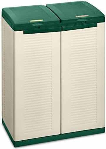 EcoTab 2 2 kast voor afvalscheiding, voor binnen en buiten, 2 aparte vakken, kleur: beige/groen, materiaal: kunststof, afmetingen: 68 x 39 x 88,7 cm