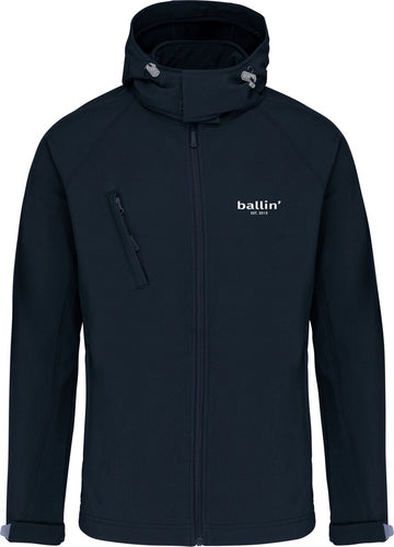 Heren Outdoorjas met Ballin Est. 2013 Softshell Hooded Jas Print - Blauw - Maat 3XL