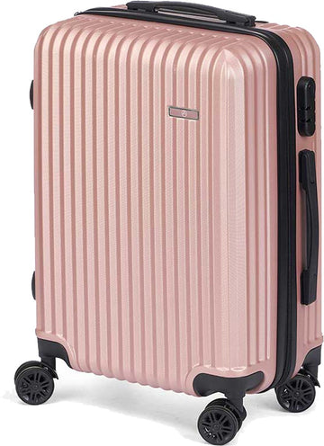 Cabine handbagage reis trolley koffer Alcatraz - zwenkwielen - 57 x 38 x 23 cm - 48 liter - roze - cijferslot - dubbel hengsel