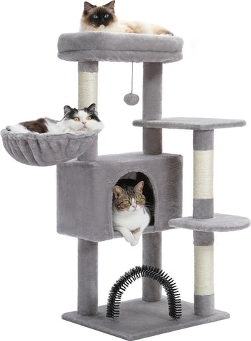 Nique Luxe Krabpaal - Kattenboom met hangmat - 5 lig plekken - 106cm hoog - Lichtgrijs